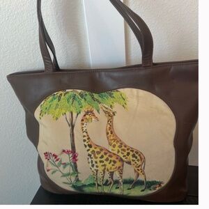 Vintage St Johns Bay Giraffe Brown Beaded Tote Bag Purse